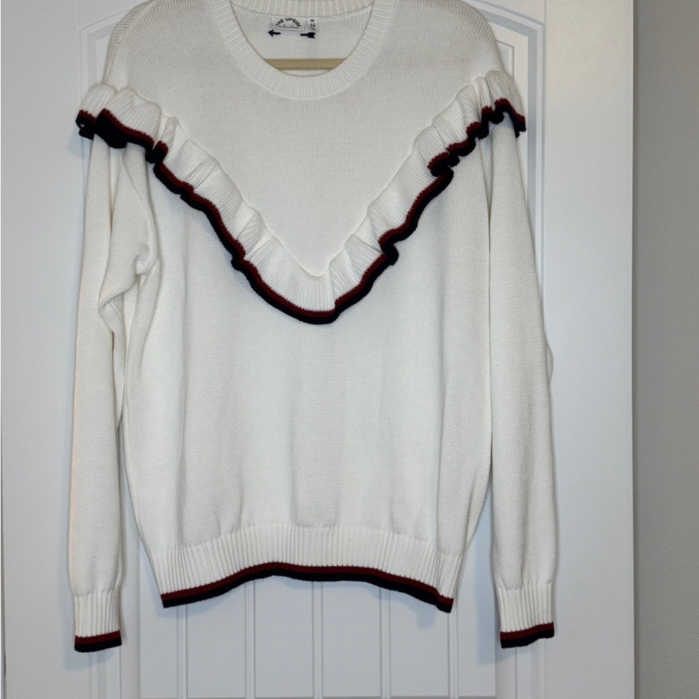 The Upside Australian White Overside Sweater Black and Red Ruffle Cottagecore